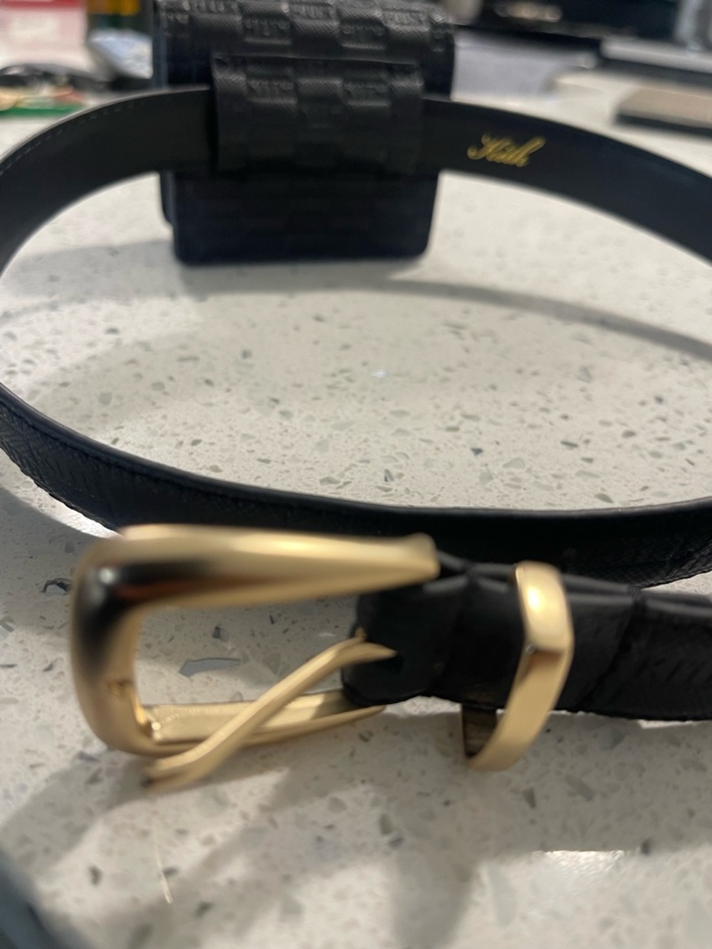 Kith Black Embossed Logo Belt Pouch with Gold Plaque - Picture 4 of 5